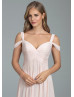 Cold Shoulder Blush Pink Pleated Chiffon Bridesmaid Dress
